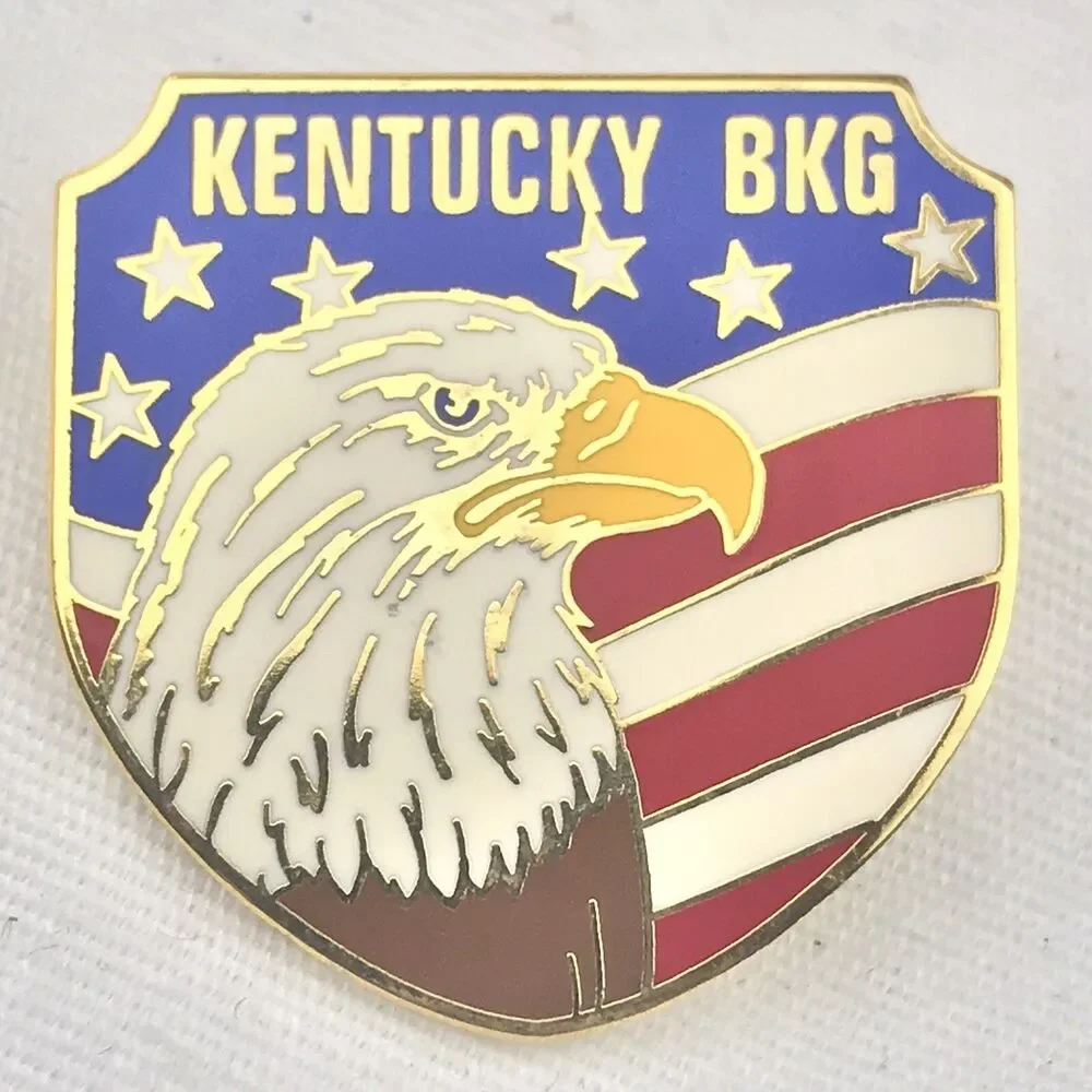KENTUCKY BKG USA Flag Bald Eagle Shield Lapel Pin Gold Multi Vintage